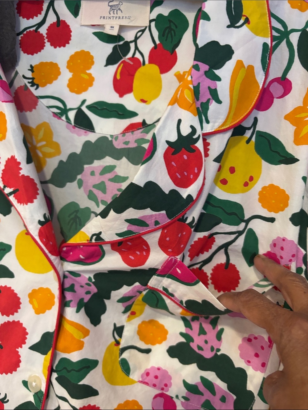 Printfresh White Fruit Print pajama set with Bright Red, Yellow & Green - Picture 6 of 14